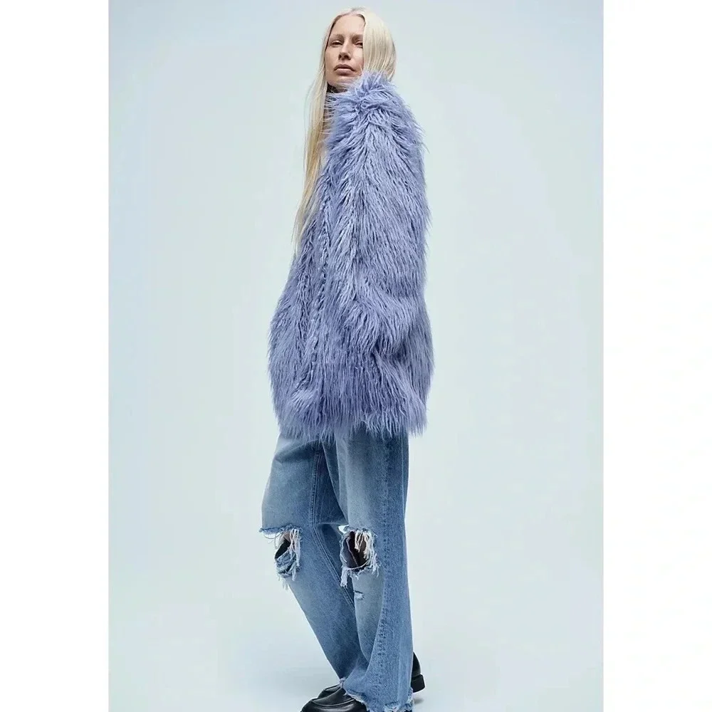 NWT Free People Renata Fur Jacket Blue Taylor Swift - Picture 16 of 16
